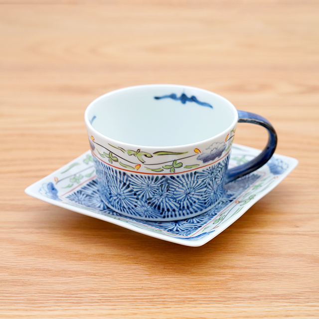 藍土　藍土な休日　和食器　通販　有田焼　そうた窯　角皿　唐草　染錦　プレート　スクエア　取皿