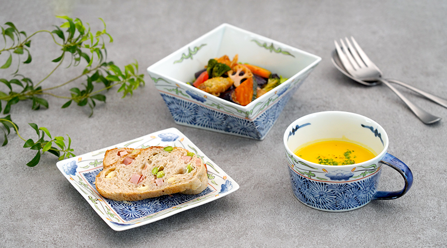 染錦渕唐草蛸唐草角捻り鉢［そうた窯］│和風サラダや和え物