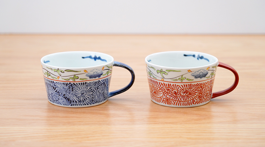 藍土　藍土な休日　和食器　通販　有田焼　そうた窯　唐草　染錦　スープカップ　カップ