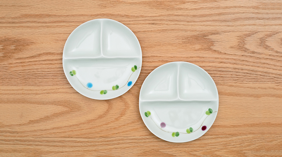 オリーブ仕切り皿（2色）［一峰窯］お子様にもおすすめの仕切り皿【和